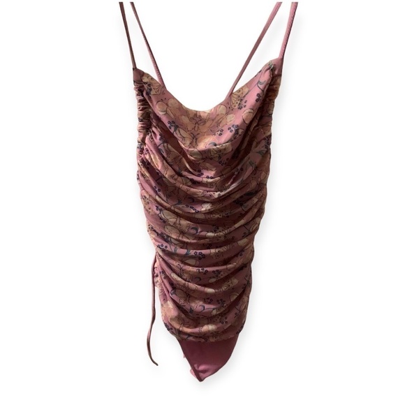 FREE People Pink Floral Butterfly Milkshake Mesh Lace Up Back Bodysuit sz Small - Picture 5 of 12